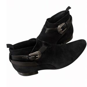 men’s Saint Laurent Paris Duckie Suede Ankle Boots with Western Buckle